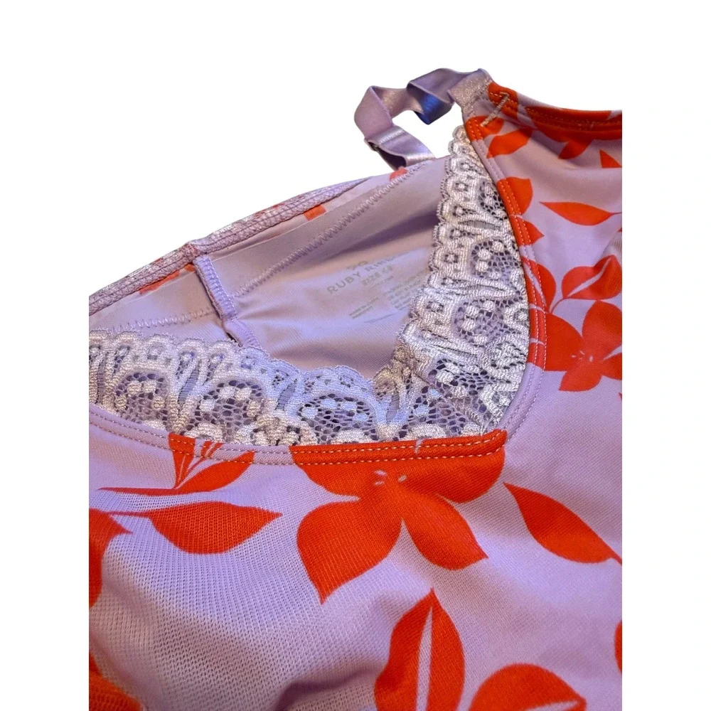 Ruby‎ Ribbon Heritage Cami Purple Orange Floral Lace Trim Shapewear Size 48